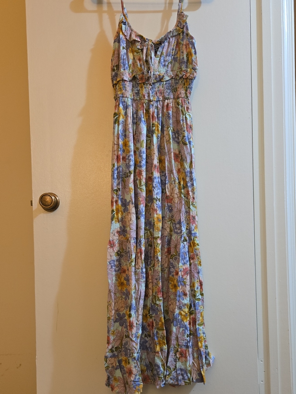 Angie Floral Maxi Dress in White, Yellow, Blue, Pink S